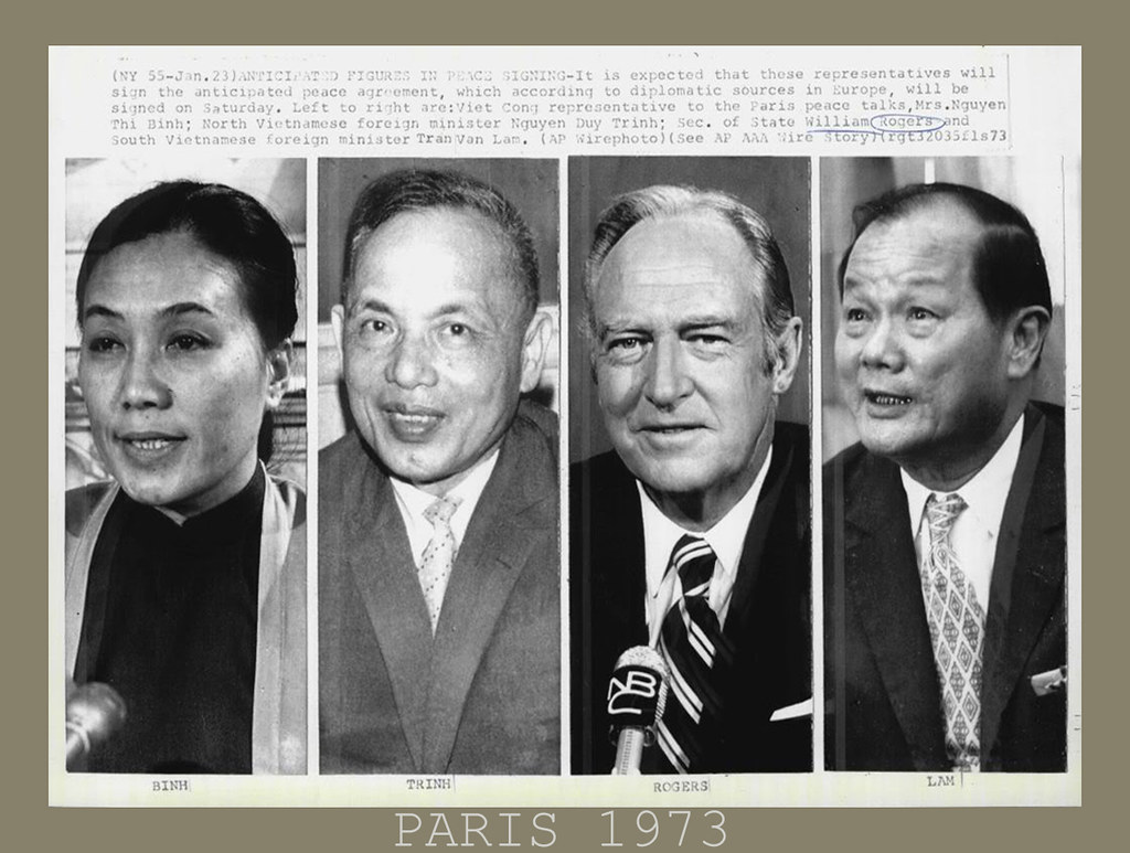 Paris 1973 -- MRS NGUYEN THI BINH - NGUYEN DUY TRINH - WILLIAM ROGERS & TRAN VAN LAM
