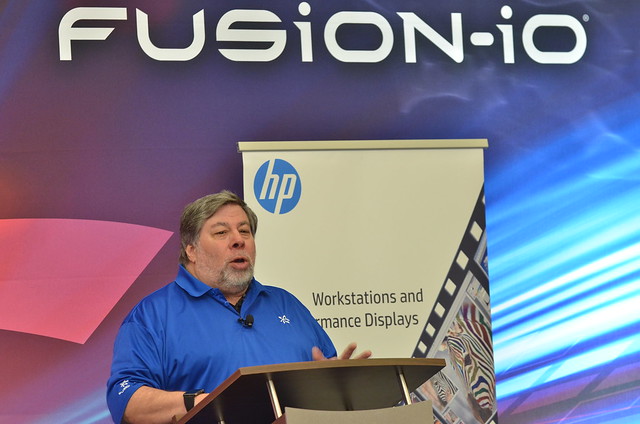 Steve Wozniak of Fusion-io talks to the crowd