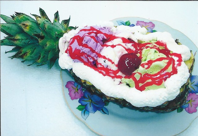 Pinapple ice cream sundae postcard