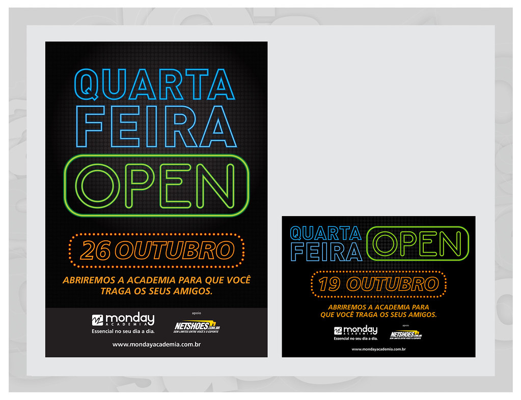 Campanha Quarta Feira Open Monday Academia. Peças: Cartaz,…