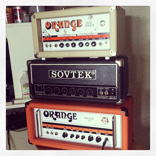 Trying out some pretty different tones for dirty tracking. #orangeamps #parenttheseas #sovtek #dualterror #rocker30 #MD50 #studioupdate | by Parenttheseas