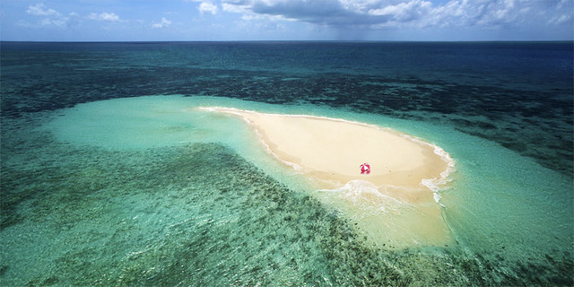 Vlasoff Cay with Beach Chairs and Umbrella- Great Barrier Reef, QLD, Australia