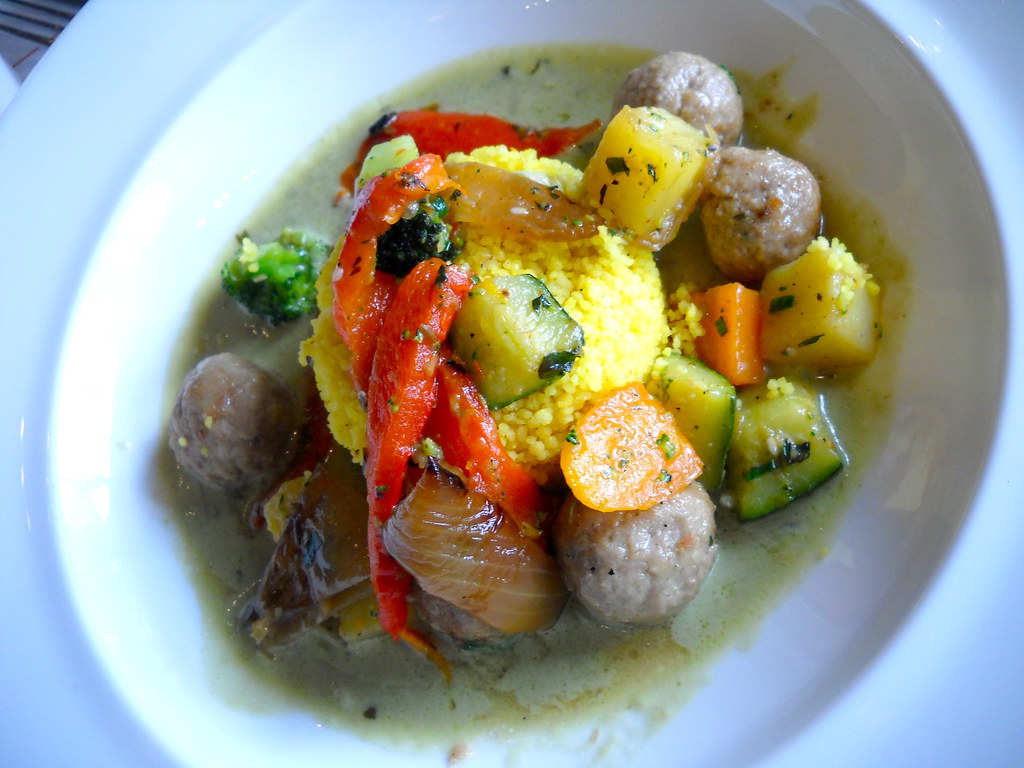Cous Cous with veal meatballs, ratatouille, and green curry at the University dining hall