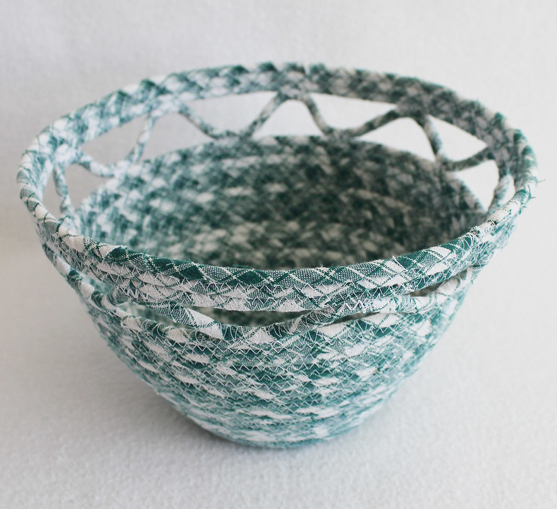 pot of gold emerald basket, Coiled fabric baskets made from…