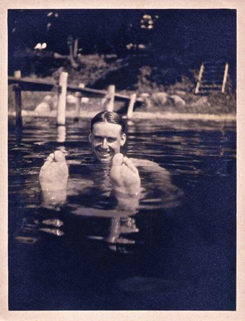 Vintage Photo: 1950s Smiling Man In Shallow Water Smiling