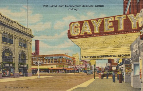 chicago vintage illinois linen district postcard superman business commercial walgreens 1950 92nd atomman curtteich atoman imperialcredit