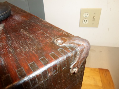 Small Wood Tool Box #1, Before, Round Headed Tacks holding Corners, Finger Jointed Edges. Unknown Maker | by polepenhollow