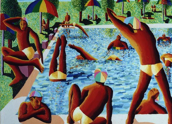 gay men on the pool homosexual art paintings queer painting homoertic artworks by raphael perez nude naked male homo man