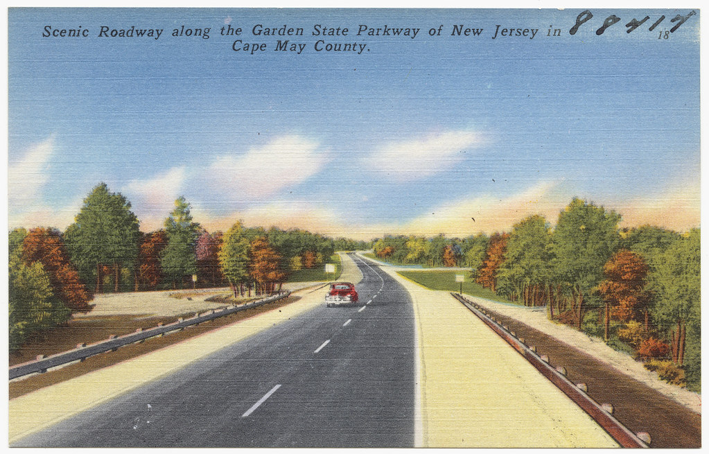 Scenic roadway along the Garden State Parkway in New Jersey in Cape May County