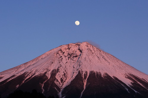 winter sunset moon mountain fuji pearl