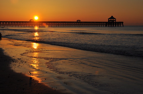 ocean sunset sun beach sunrise pier south charleston carolina folly