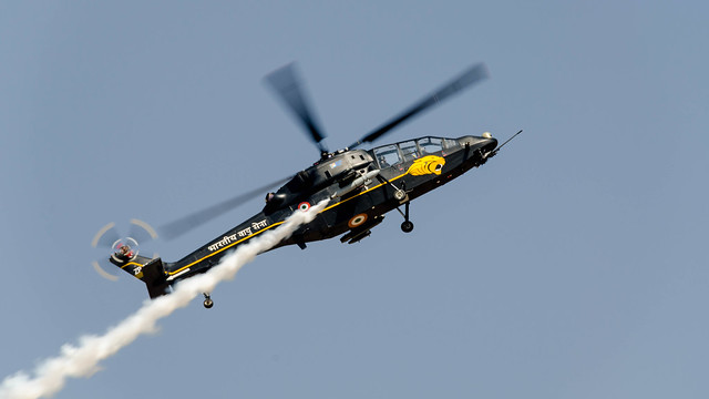 HAL Light Combat Helicopter (ZP4601) of the IAF climbing into a wingover