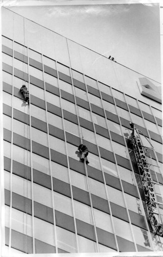 Workplace accident with windows cleaners in downtown Winnipeg - 1977 | by jerryco99