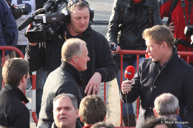 Johnny Herbert and Simon Lazenby of Sky F1 at Winter Testing, March 2013