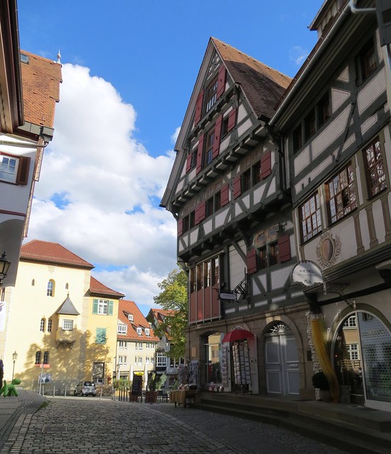 Beautiful medieval half-timbered houses in the old town area of Esslingen am Neckar, Germany