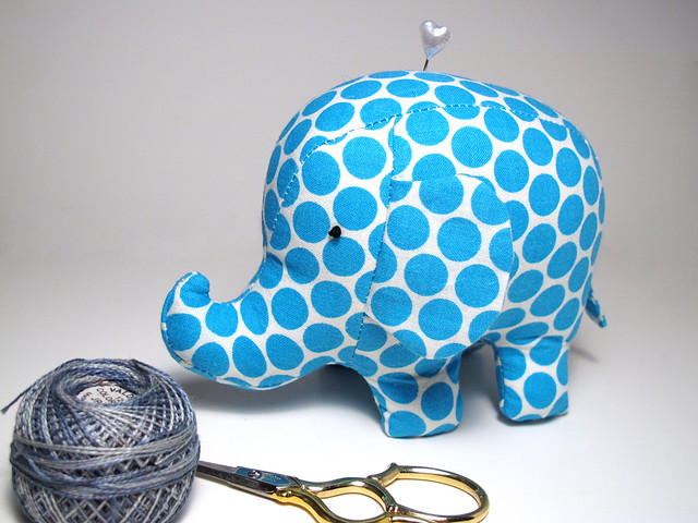 Blue Dotted Elephant Pincushion - For Giveaway
