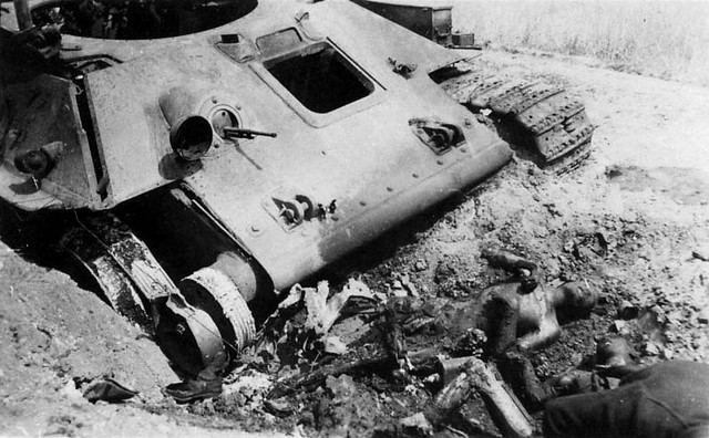 Explosion destroyed Soviet tank T-34 and killed the crew