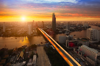 Bangkok city skyline at sunset, Bangkok Thailand