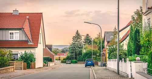 Rahden by Monika Žukauskytė, mountain houses homes street town rahden germany sunset redsky sky road auto
