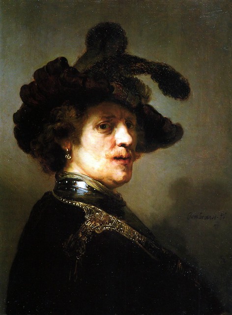 Rembrandt van Rijn - Tronie of a Man wiht a Feathered Beret, 1640 (Royal Picture Gallery Mauritshuis The Hague) at Dutch Paintings from Mauritshuis Exhibit at de Young Museum of Fine Arts - San Francisco CA