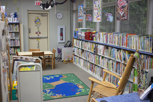 Childrens books and storytime area