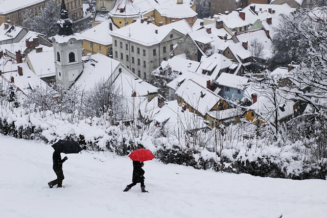 Snowing on the top of Ljubljana