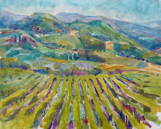 Wijnvelden in Chianti (olieverf, 40 x 50 cm)