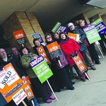 Picket line at the front of the Civic offices