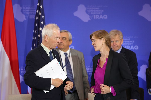 Ambassador Power and Foreign Minister Dion Chat at the Pledging Conference in Support of Iraq