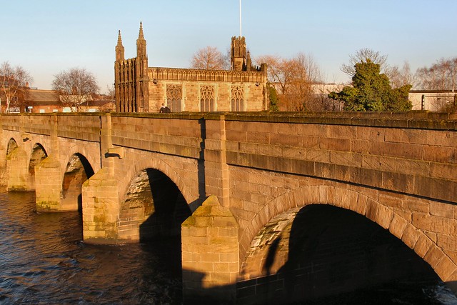 4th January 2015. Wakefield Bridge and the Chantry Chapel. The River Calder. Wakefield, West Yorkshire.