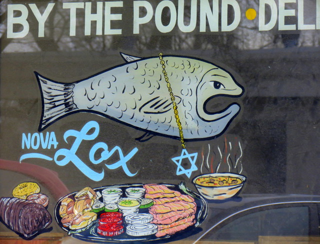 So this salmon wearing a Star of David necklace flops into a bar....