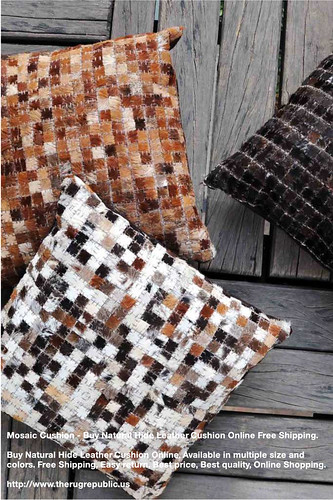 Mosaic Cushion - Buy Natural Hide Leather Cushion Online Free Shipping