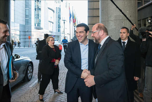 The Greek Prime Minister Alexis Tsipras meeting with EP President Martin Schulz