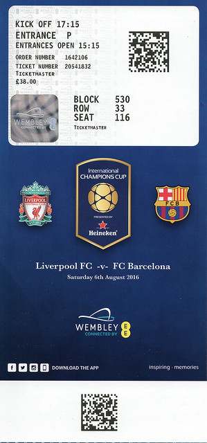 ICC ticket to see Liverpool play Barçelona at Wembley