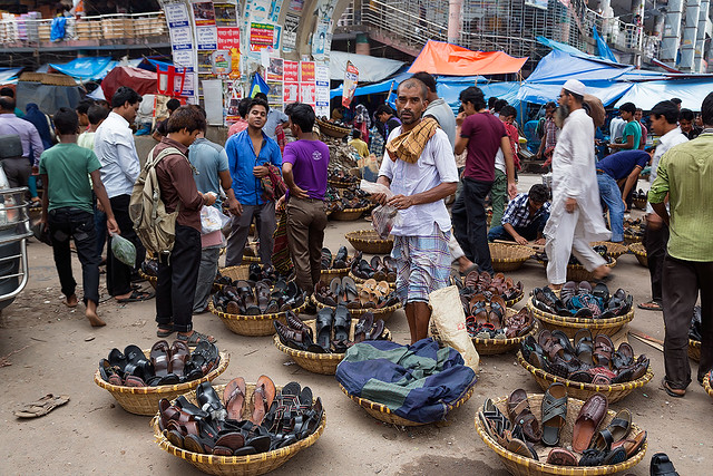Shoe vendors in the streets of Dhaka, Bangladesh.