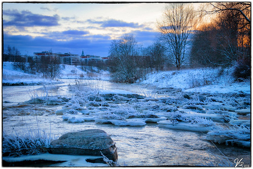 Calm by ViTaRu, winter sunset snow cold ice water skyline canon finland river landscape evening frozen stream waterf
