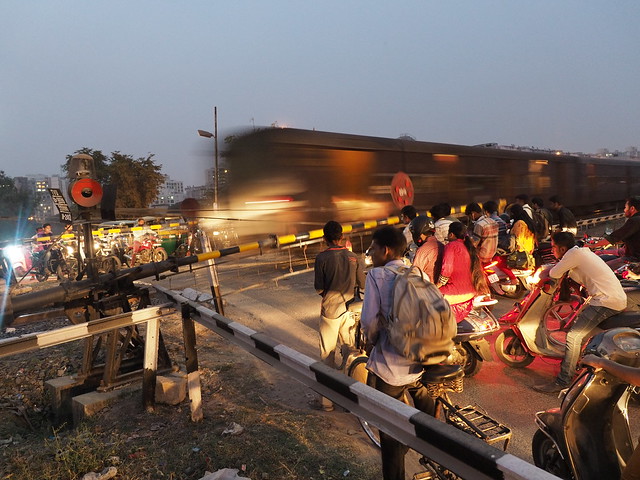 Railroad Crossing Night India Gujarat Ahmedabad Eisenbahn Indien