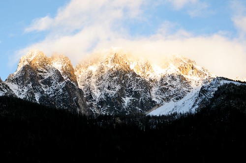 Mountain Sunset by YuriZhuck, sunset usa mountain snow nature rock forest landscape evening us washington unitedstates peak cascad