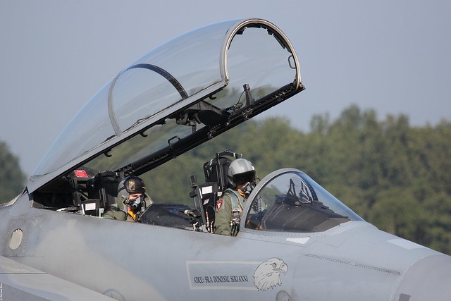 USAFE McDonnell Douglas F-15D Eagle 86-0182 / LN '182’ arriving at Kleine-Brogel, Belgian Air Force Days 2014
