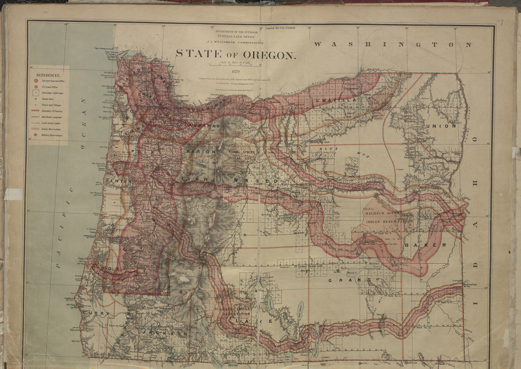 1879 Oregon Map Or Mt Hood Crown Point Imnaha Pendleton Newberg Amity Milwaukie 