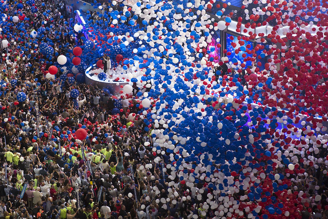 The balloon drop at the end of the Democratic convention