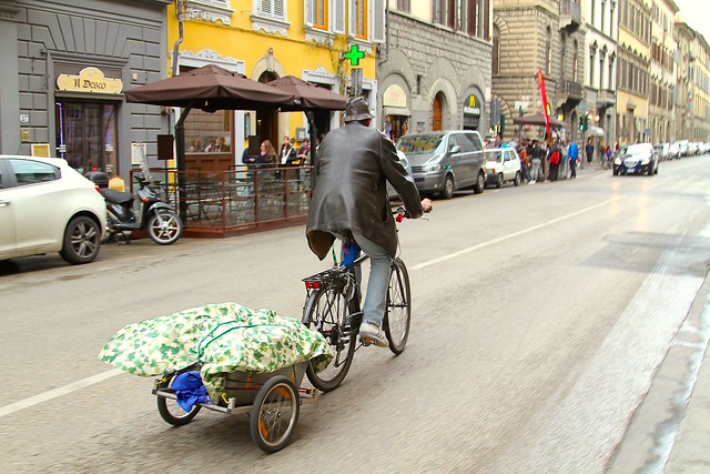 Bicycle Trailer, Florence streets, Tuscany, Italy.