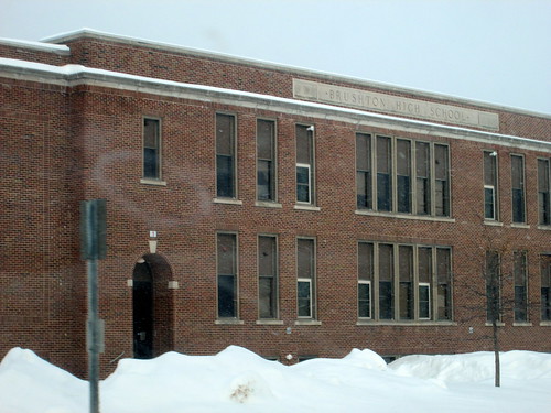 school winter sky snow ny newyork building cloudy overcast upstateny oldschool snowbank brushton