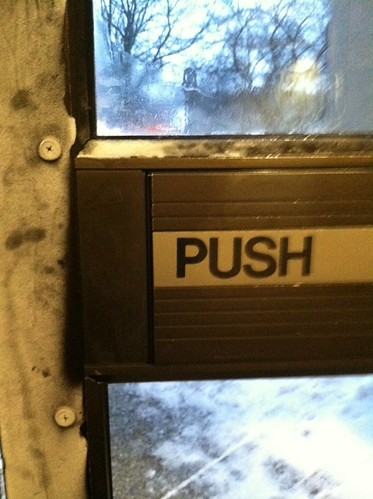 Frost on the inside of the Olin Library door, Feb. 2015