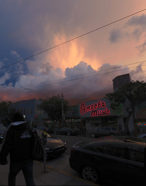 A Particularly Voluminous and Colorful Sunset and Lightning Clouds POV Haight St (February 28, 2015)