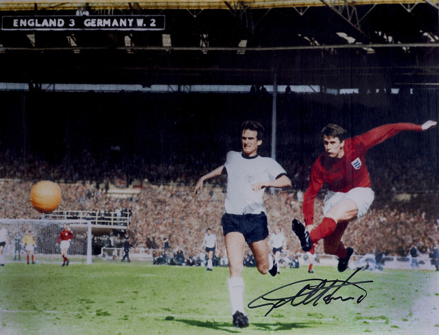 Some people are on the pitch!!!!   1966 World Cup Final. Sir Geoff Hurst at Wembley, London