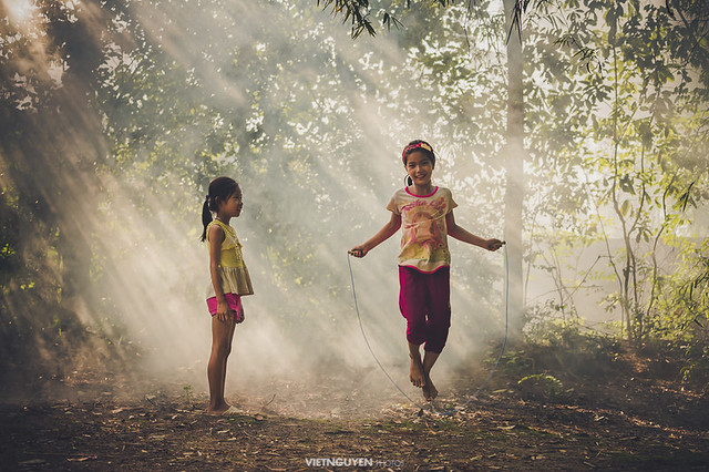 Countryside children play traditional game in a village in Hanoi, Vietnam.