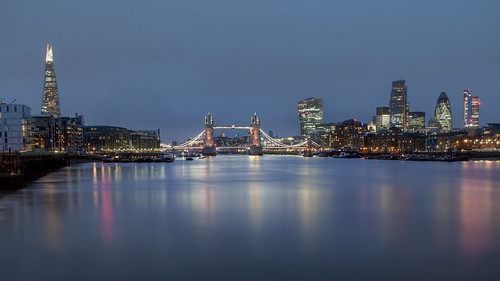 city uk bridge blue reflection london tower art water thames architecture night river lights capital hour shard gherkin hdr