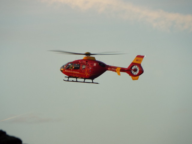 Air Ambulance. Flying over Cheadle Staffs