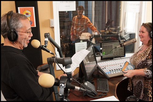 Dr. Al Colon and Leslie Cooper on the air. Day 4 of the Spring 2015 WWOZ Pledge Drive. Photo by Ryan Hodgson-Rigsbee rhrphoto.com
